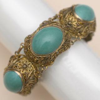 Vtg Chinese Export Sterling Silver Filigree Persian Turquoise Bracelet
