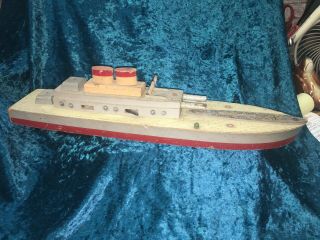Vintage 1940’s Wooden Keystone Battleship Toy 20” Neat Item