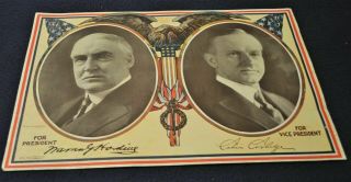Vintage 1920 President Warren Harding & Calvin Coolidge Campaign Poster