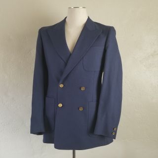 Vintage 70s Yves Saint Laurent Blue Blazer Gold Button Double Breasted Yacht 36r