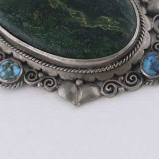 Vtg Antique Arts & Crafts 900 Silver Turquoise Chrysoprase Pendant Necklace 10
