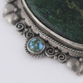 Vtg Antique Arts & Crafts 900 Silver Turquoise Chrysoprase Pendant Necklace 5