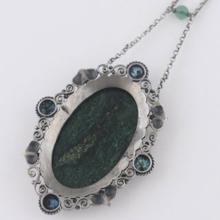 Vtg Antique Arts & Crafts 900 Silver Turquoise Chrysoprase Pendant Necklace 8