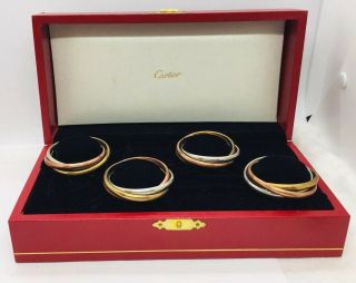 Cartier Authentic Silver Plated Copper & Bronze Set Of 4 Trinity Napkin Rings