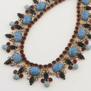 Vtg Juliana D&e Turquoise Art Glass Ab Rhinestone Collar Bib Necklace