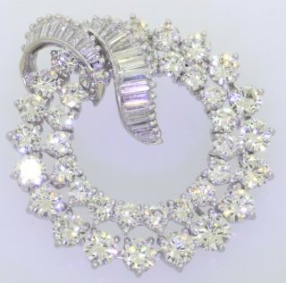 Vintage 1950s heavy Platinum 10CTW VS1/F diamond cluster circle/wreath brooch 2