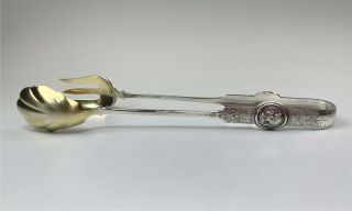 19thc Very Fine Newell Harding American Pure Coin Silver Medallion Salad Tongs