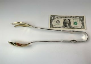 19thC Very Fine Newell Harding American Pure Coin Silver Medallion Salad Tongs 7