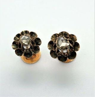 Victorian 18k Pink Gold Rose Cut Diamond Stud Earrings