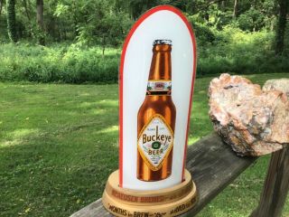 Rare Vtg Buckeye Beer Bar Sign Reverse Painted Glass In Art Deco Wood Toledo,  Oh