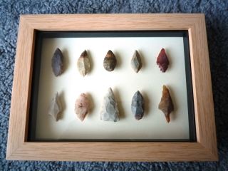 Neolithic Arrowheads In 3d Picture Frame,  Authentic Artifacts 4000bc (0861)