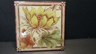 Vintage Art Pottery Tile 6 " Square Floral Design Unmarked English?
