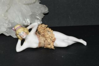 Vtg Antique Bisque Porcelain Reclining Nude Girl Bathing Beauty Figure Figurine