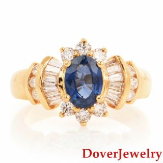 Estate Diamond 1.  70ct Blue Sapphire 18k Yellow Gold Floral Ring 5.  8 Grams Nr