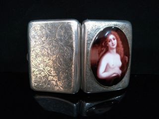 Antique Edwardian Sterling Silver And Enamel Lady Cigarette Case 1908 Chester