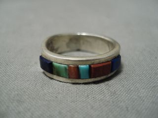 Important Inlay Artist Vintage Navajo Turquoise Sterling Silver Ring Old