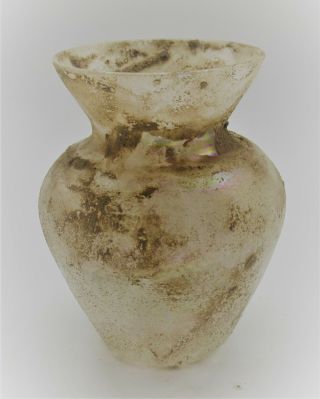 Ancient Roman Iridescent Glass Poison Bottle Circa 200 - 300ad