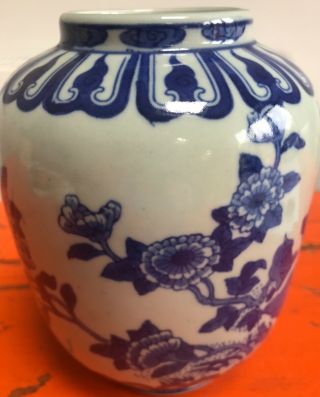 Antique Chinese Blue & white stoneware vase Bird blossom design 2