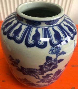Antique Chinese Blue & white stoneware vase Bird blossom design 5