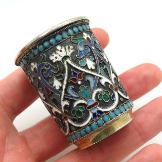 Antique Russian Imperial Silver 84 Cloisonne Enamel Handcrafted Vodka Shot Cup