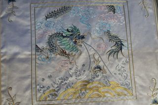 Antique Chinese Hand Embroidered Silk Dragon Panel Framed 19 