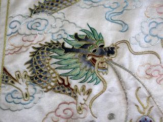 Antique Chinese Hand Embroidered Silk Dragon Panel Framed 19 