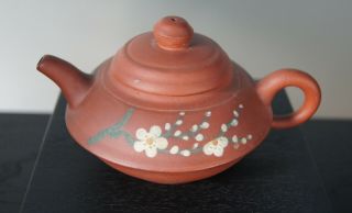 Pretty Small Painted Chinese Yixing Teapot W/ Character Mark To Base & Lid