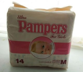 Vintage Ultra Pampers Plastic Diapers For Girls Med 12 24 Pounds 1989 80s Disney