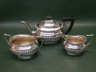 Oliver & Bower Ltd Sheffield Sterling 3 Piece Coffee Tea Set Pot Creamer Sugar