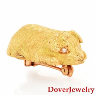 Estate Diamond 18k Yellow Gold Dog Puppy Pin 7.  9 Grams Nr