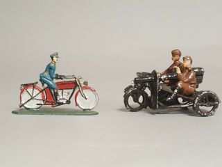 Vintage Cast Iron Toy Police And Military Army Motorcycle And Side Car