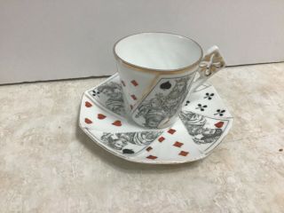 Poker Card Mini Tea Cup And Saucer Flower Style Handle Cup 2” Saucer 4 1/4”