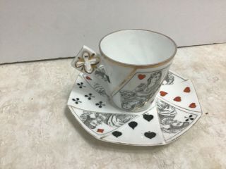 Poker Card Mini Tea Cup And Saucer Flower Style Handle Cup 2” Saucer 4 1/4” 2