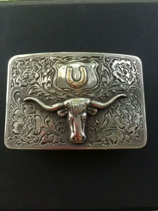 Fritch Bros Steer Head,  10k Horseshoe With Sterling Silver Western Buckle