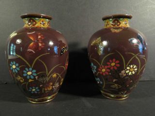Japanese Taisho or Showa Cloisonne Pr Vases 4.  8 
