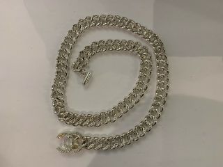 Chanel Vintage Silver Chain Belt W/ Swarovski Crystals 1996