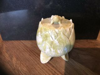 Soapstone Carved Frog Lid Lily Bowl Green Antique 3