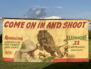 Vtg Remington Shooting Gallery Canvas Banner Kleanbore.  22 Ammo Not Winchester