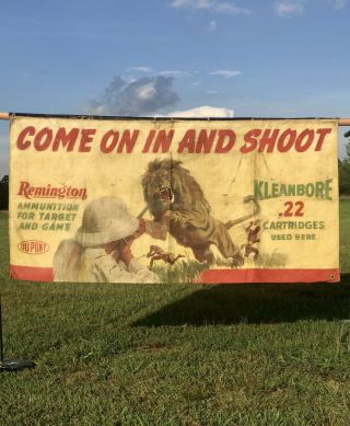 Vtg Remington Shooting Gallery Canvas Banner Kleanbore.  22 Ammo not Winchester 2