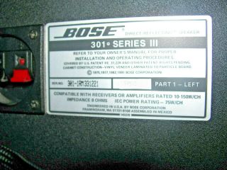Bose 301 series III Black Direct Reflecting Matched Pair Vintage 2