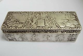 Handsome Heavy Large Decorative Antique Dutch 1887 Solid Silver Table Jewel Box