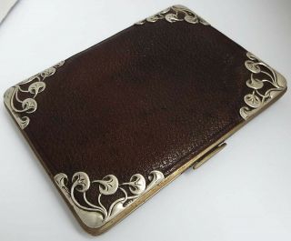 Large English Antique Art Nouveau 1901 Sterling Silver & Leather Wallet