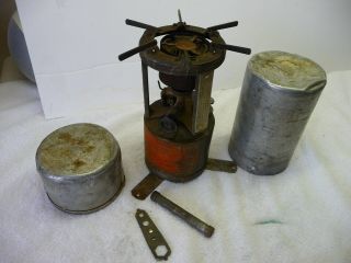 Wwii U.  S.  Military Coleman 520 Gasoline Camp Stove 1944 & Funnel Wrench Parts