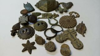Set Of Medieval Bronze,  Tin Rings And Ornaments.  Artefacts.