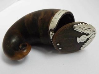 Rare Scottish Antique Georgian 1820 Solid Silver & Rams Horn Snuff Mull