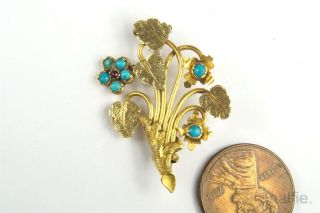 Antique Georgian English 15k Gold Turquoise & Garnet Flower Lace Pin C1820