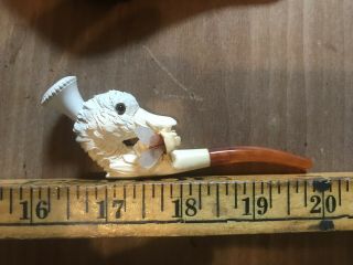 Lion Hand Carved Block Meerschaum Pipe In A Fitted Case Antique Vintage Smoking