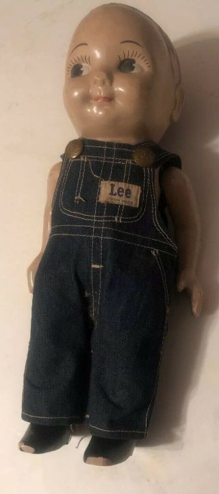 Vintage 13” Buddy Lee Hard Plastic Doll W/overalls.