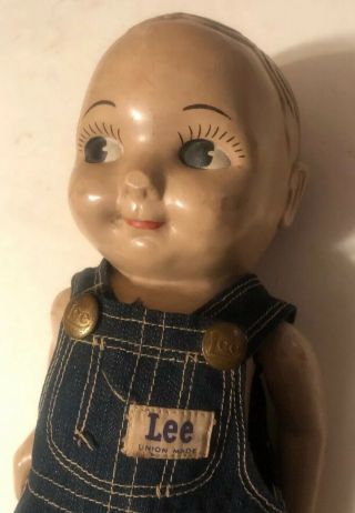 Vintage 13” Buddy Lee Hard Plastic Doll W/overalls. 2