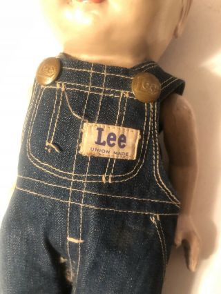 Vintage 13” Buddy Lee Hard Plastic Doll W/overalls. 3